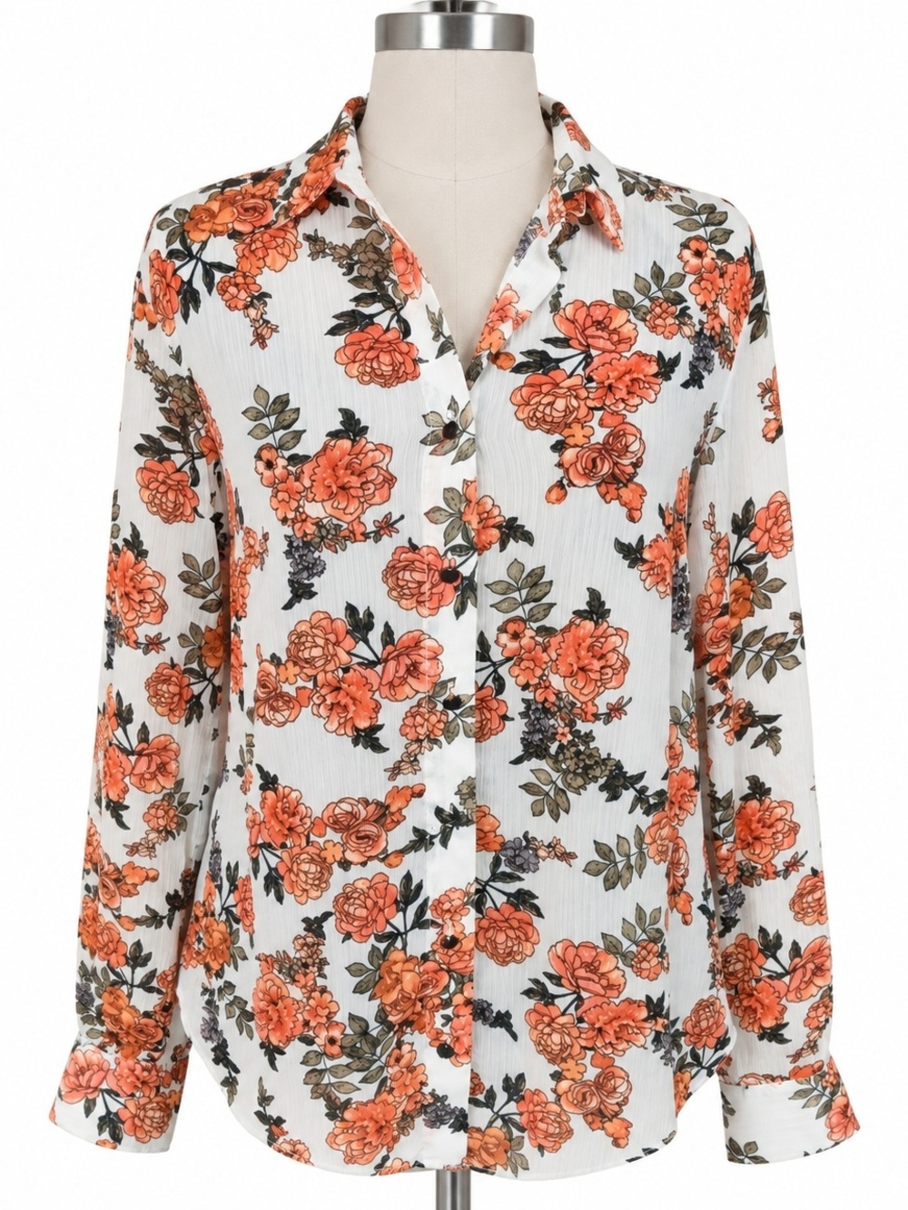 a new day White Button-Front Blouse with Orange Floral Print